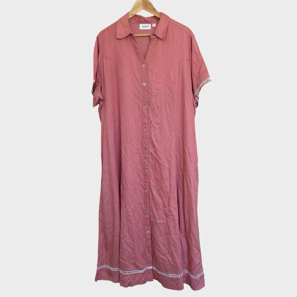 National Button Front Shirt House Dress Women's 2X Pink Short Sleeve Loungewear